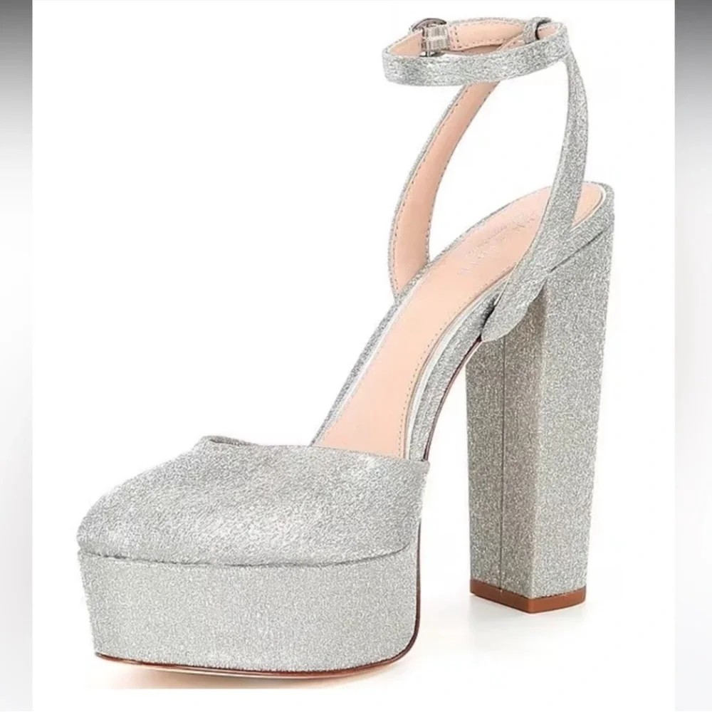 NEW Antonio Melani X Born on Fifth “Liv” Silver Metallic Glitter Platform Pumps